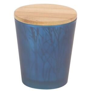 Elegant Blue Glass Candle with Tree Silhouettes